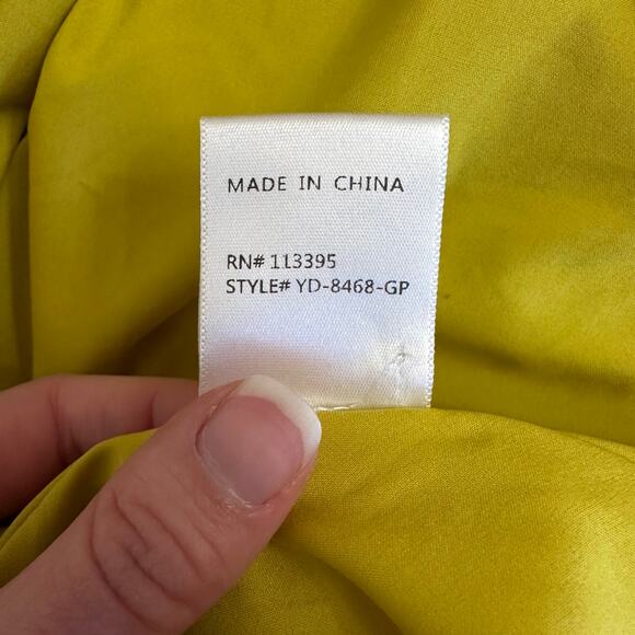 Chartreuse Pleated Wrap Dress Long Sleeve Asym Hem Midi Yellow Women - Picture 11 of 11